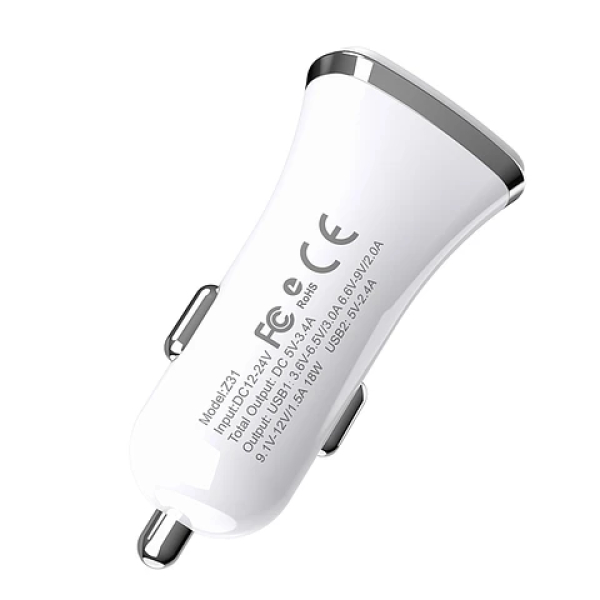 Cargador Vehículo hoco QC3.0 18W 3.4A Z31 Blanco - Imagen 3