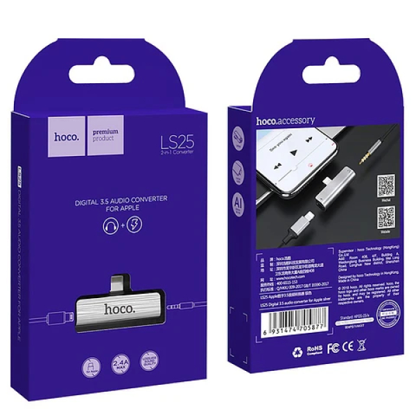 Adaptador HOCO Audio Covert 3.5"/Carga Iphone LS25 - Imagen 6