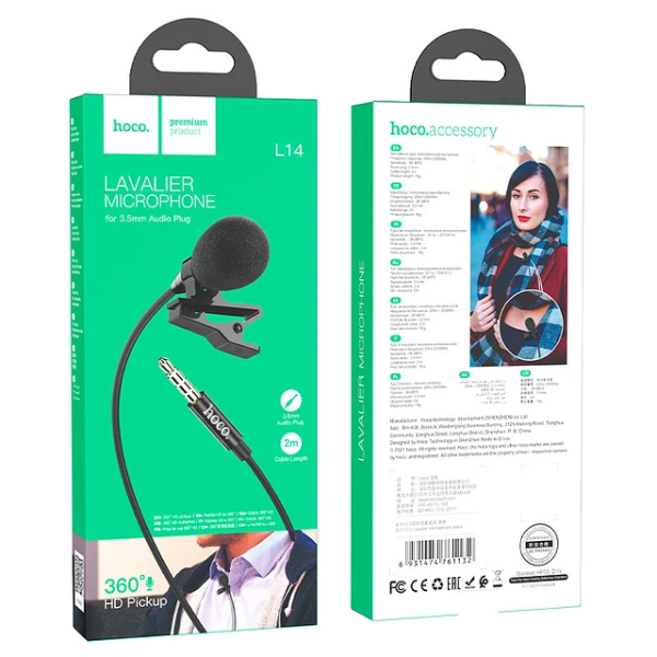 Microfono Solapa Lavalier Cable aux 3.5mm Hoco L14 - Imagen 2