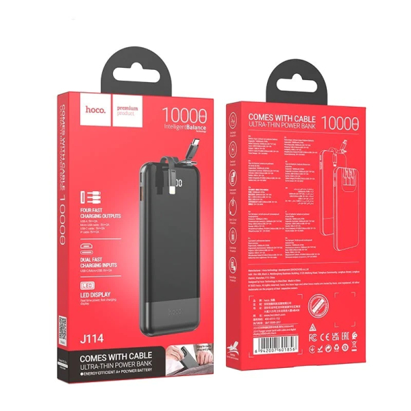 Power Bank HOCO J114 10000mAh C/Cables Negro - Imagen 3