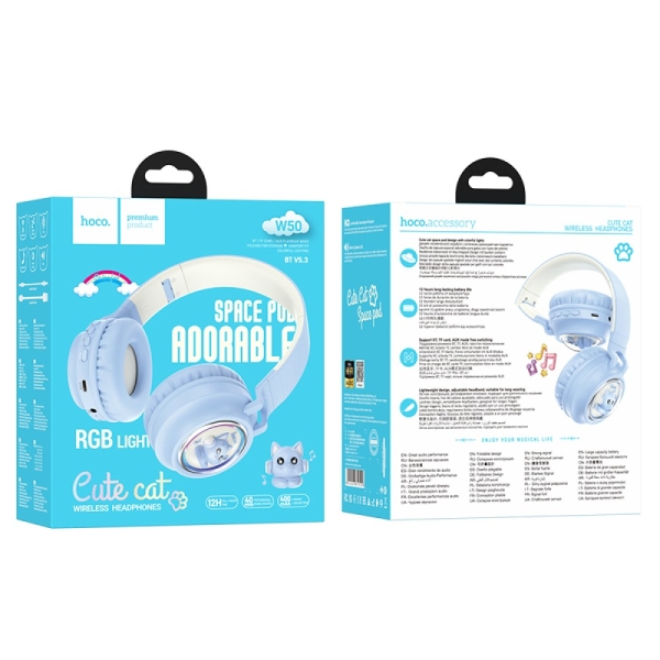 Audífonos Inalámbricos Infantil HOCO W50 Azul (Luces RGB) - Imagen 2