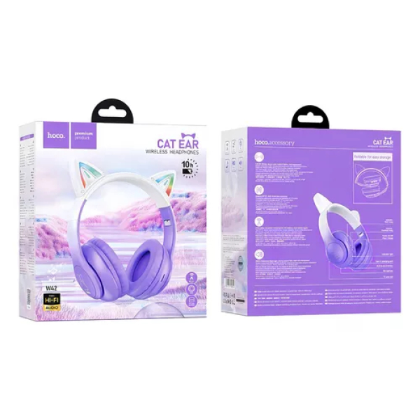 Audífonos Inalámbricos Hoco W42 Cat Ear Morado - Imagen 2