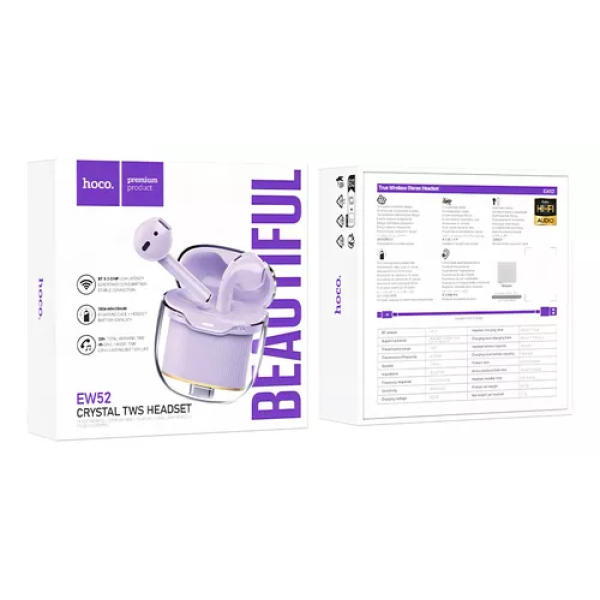 Audífono Inalámbrico HOCO EW52 Crystal Morado