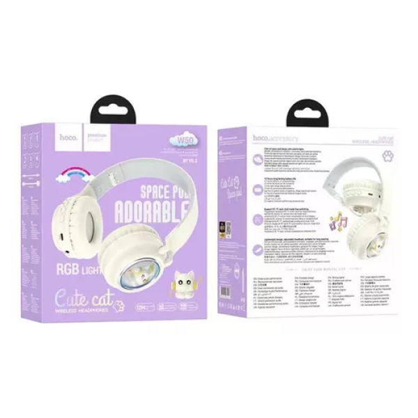 Audífonos Inalámbricos Infantil HOCO W50 Blanco (Luces RGB)