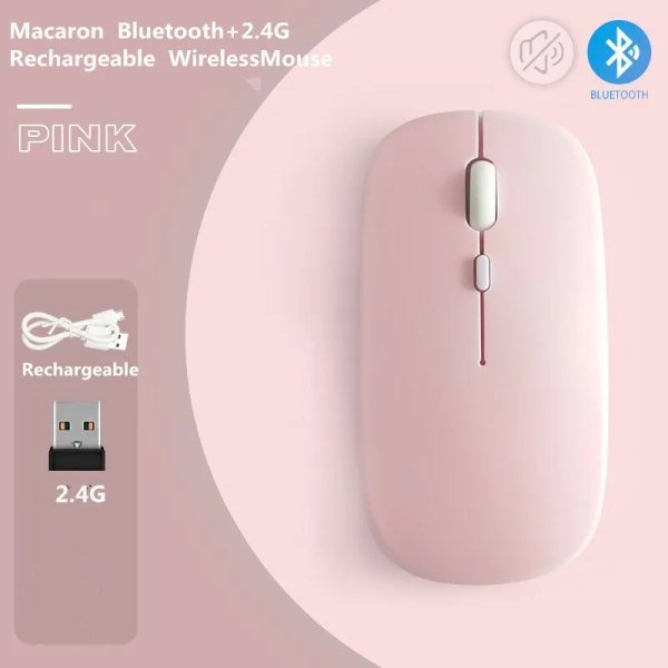 Mouse Inalámbrico Bluetooth + USB Recargable Rosado - Imagen 3