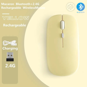 Mouse Inalámbrico Bluetooth + USB Recargable Amarillo