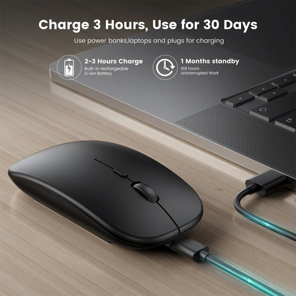 Mouse Inalámbrico Bluetooth + USB Recargable Negro - Imagen 5