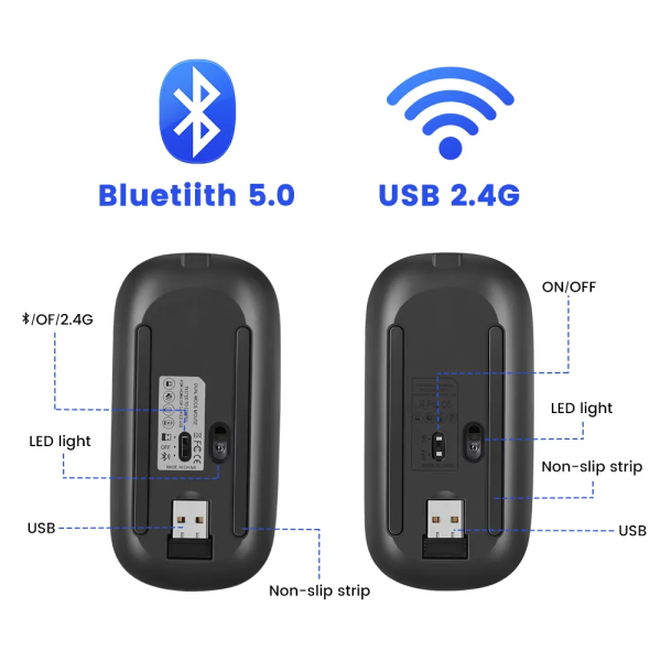 Mouse Inalámbrico Bluetooth + USB Recargable Negro - Imagen 3