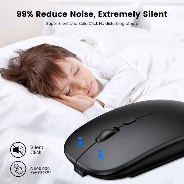 Mouse Inalámbrico Bluetooth + USB Recargable Negro - Imagen 4