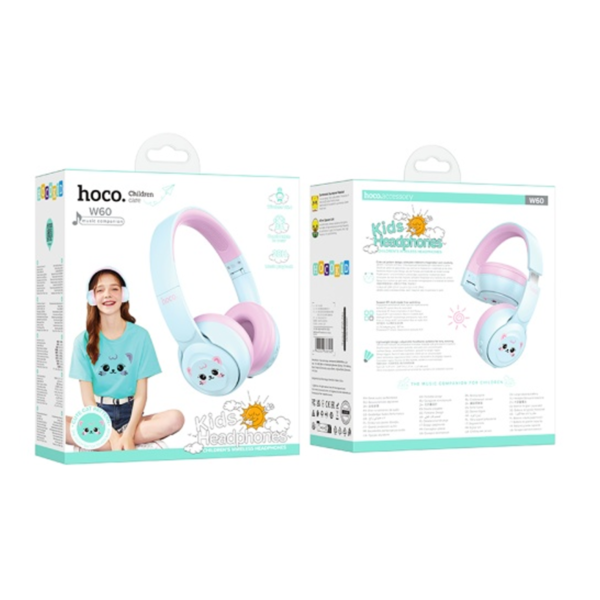 Audífonos Inalámbrico HOCO W60 Celeste/Rosa Infantil - Imagen 3