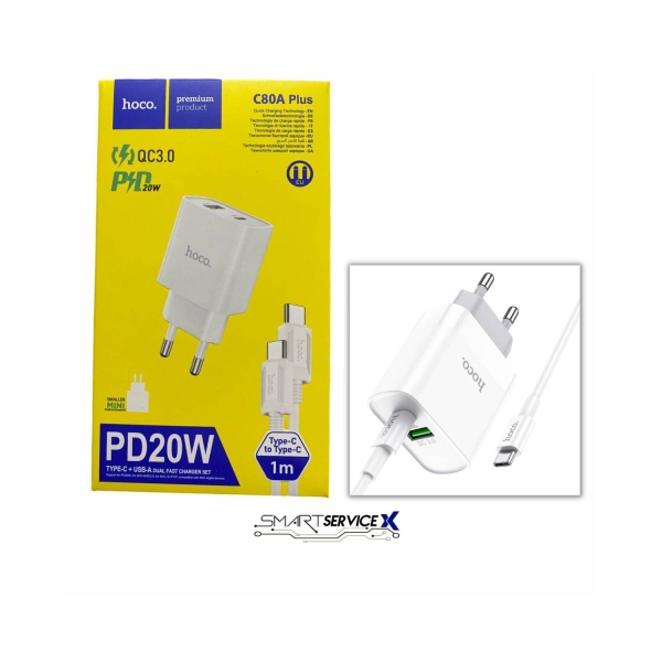 Cargador Hoco C80A 20W (Tipo C + USB A) + Cable C-C 60W - Imagen 5