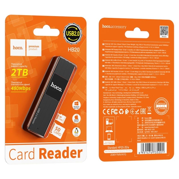 Lector de Tarjetas SD/MicroSD USB 2.0 HOCO HB20