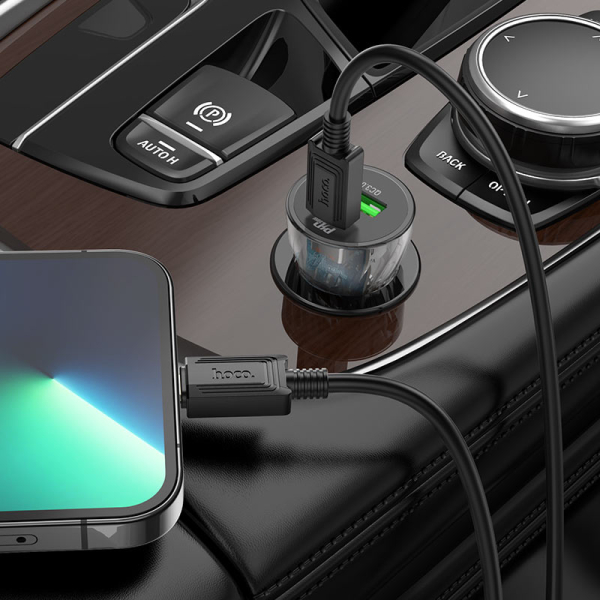 Cargador Vehículo HOCO Z47A 30W QC3.0 + PD C/Cable Lightning - Imagen 4