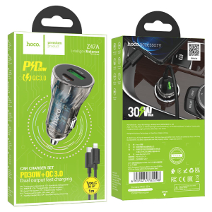 Cargador Vehículo HOCO Z47A 30W QC3.0 + PD C/Cable Lightning