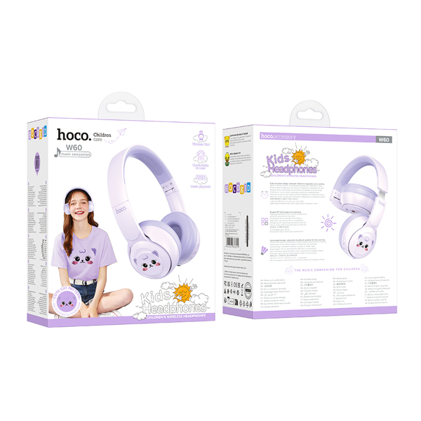 Audífonos Inalámbrico HOCO W60 Morado Infantil - Imagen 2