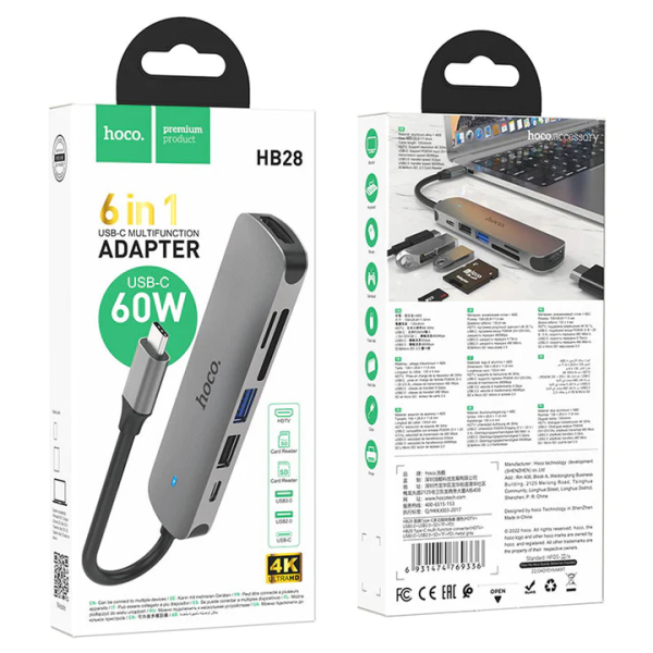 Adaptador HOCO HB28 Tipo C 6x1 60W - Imagen 6