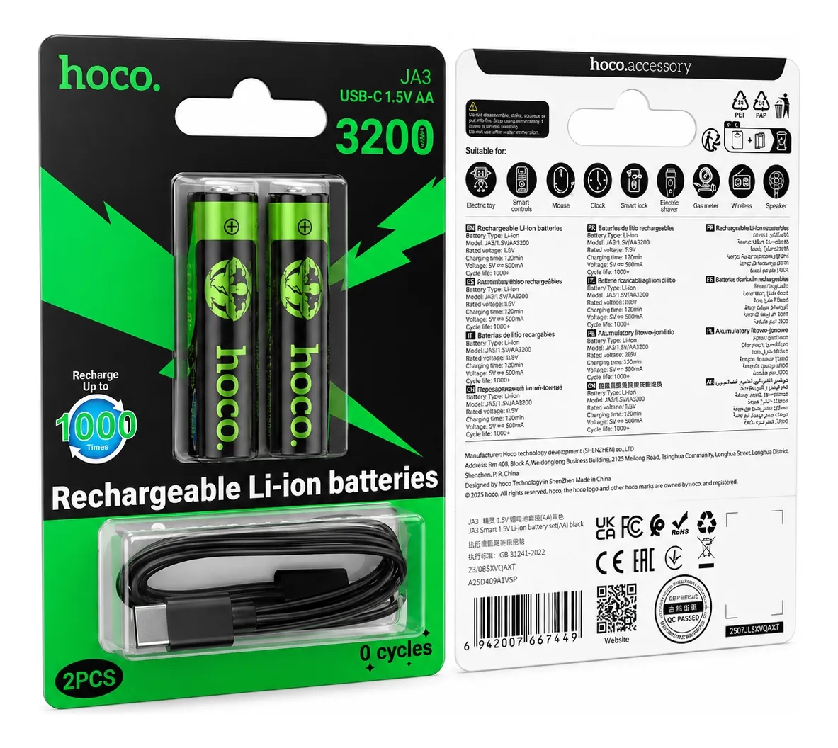 Pilas Recargables HOCO JA3 AA pack 2 Unds