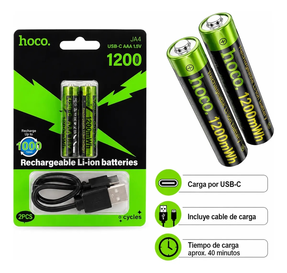 Pilas Recargables HOCO JA4 AAA pack 2 Unds